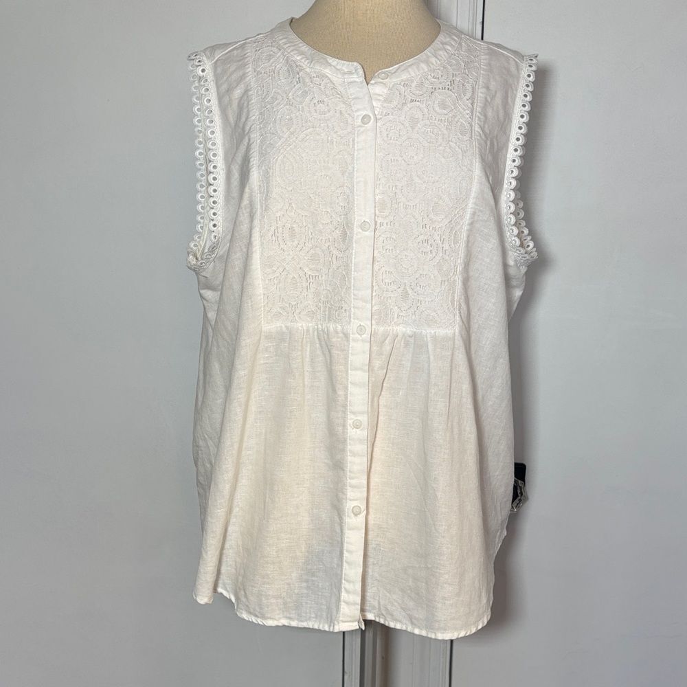 Liz Claiborne White Sleeveless cotton blend Lace Blouse sz XL